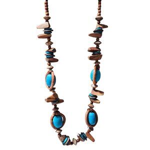 Handmade Boho Wooden Blue Bead Necklace from Philippines Fashion Jewelry Women